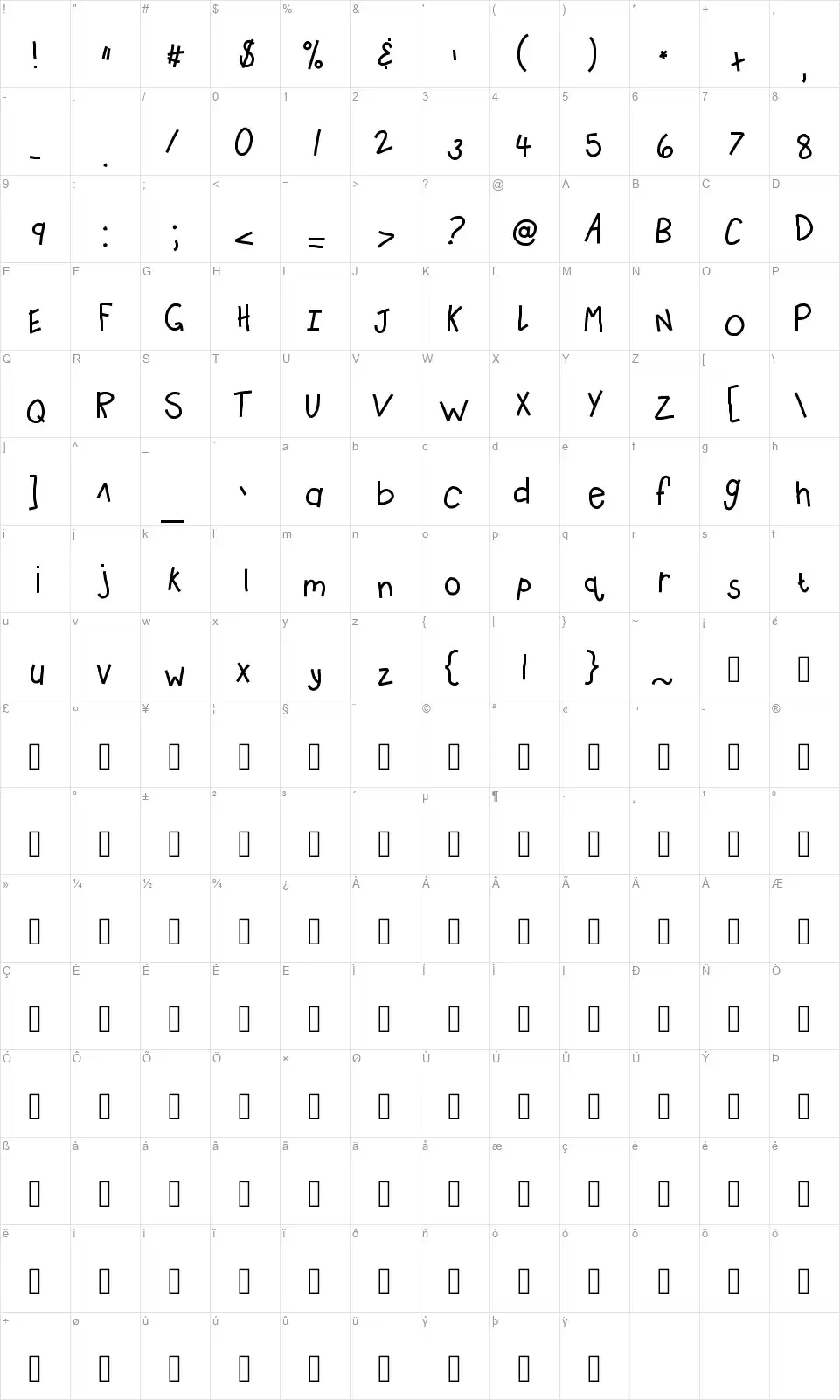 KB Saucey Ladyfont character map
