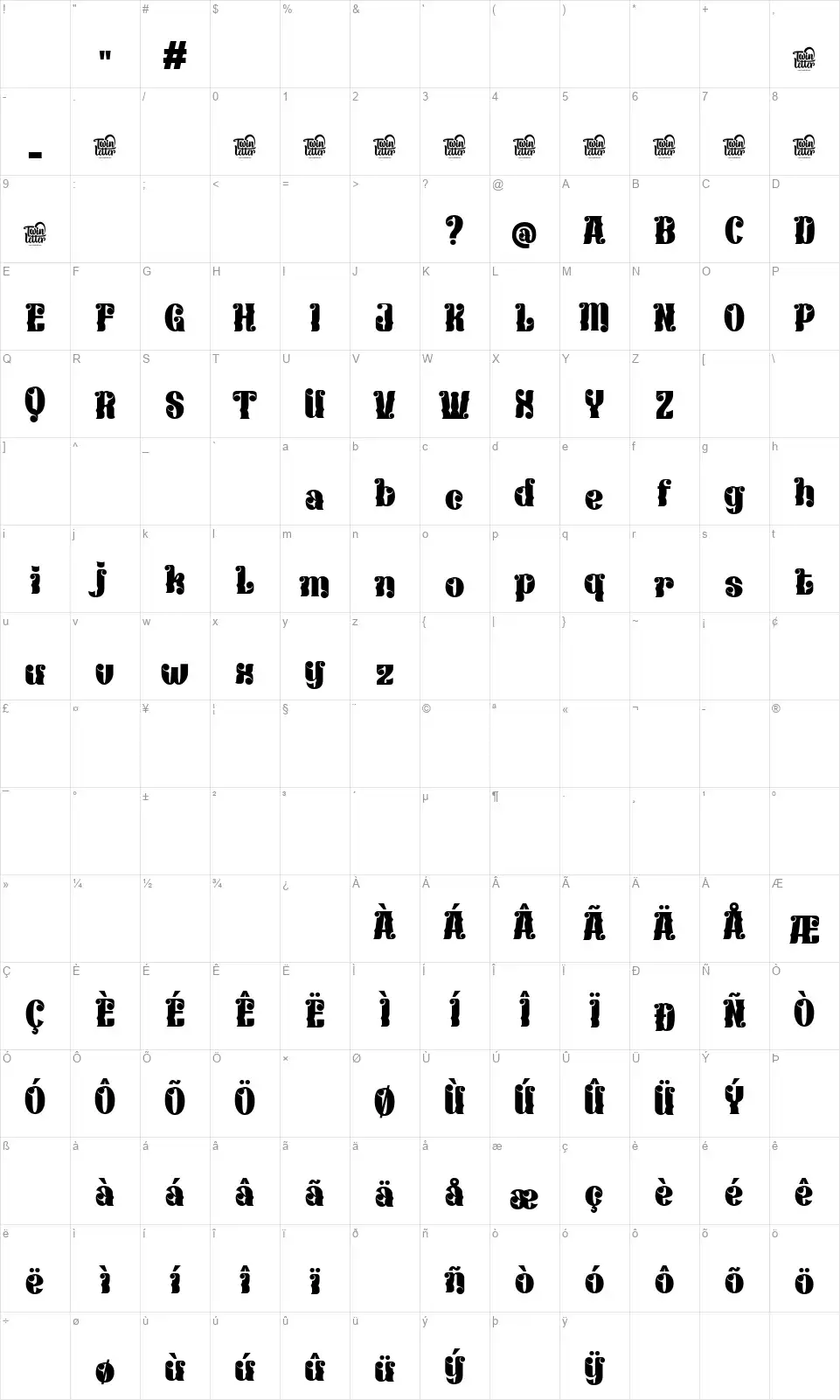 Kexinufont character map
