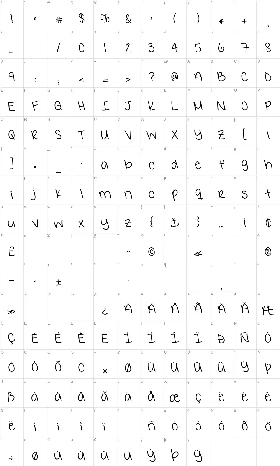KG I Want Crazyfont character map