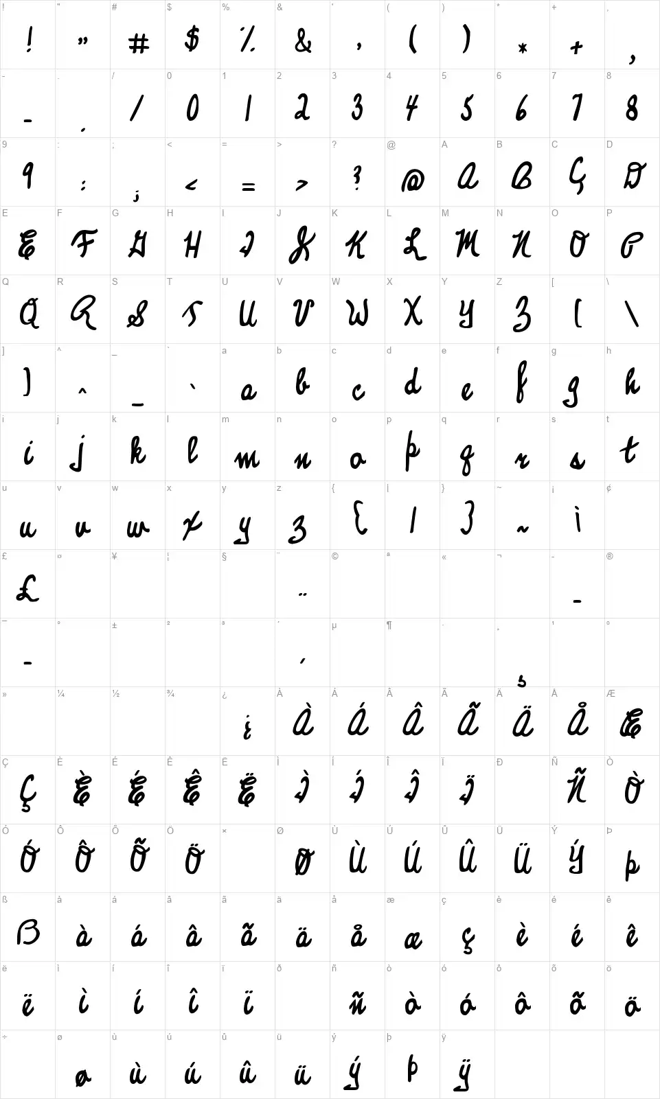 KG Legacy of Virtuefont character map
