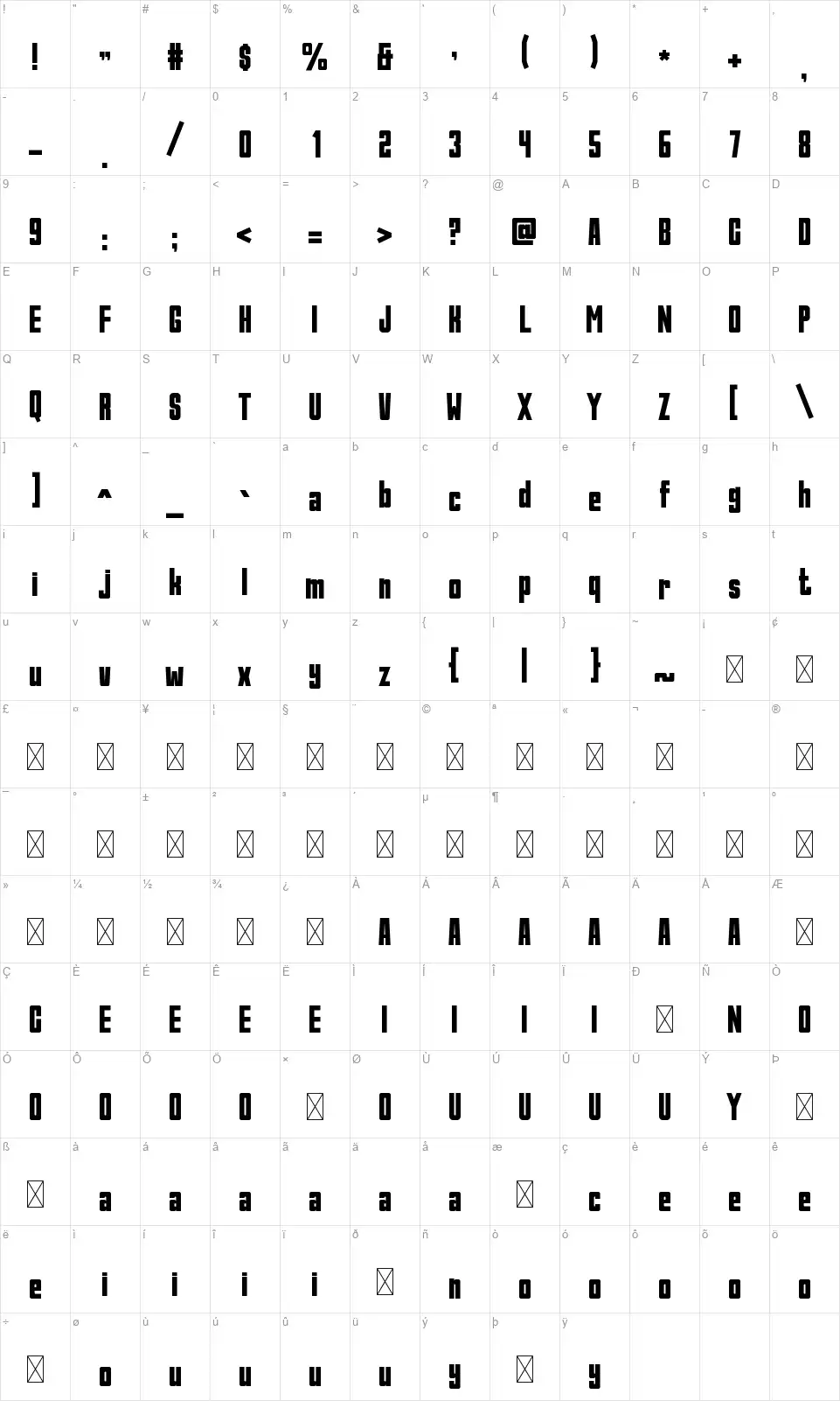 Kickoff Zeichentabelle Kickofffont character map