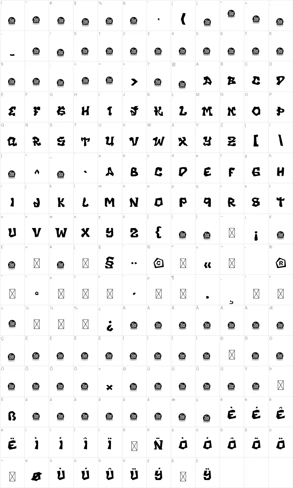 Kingerfont character map