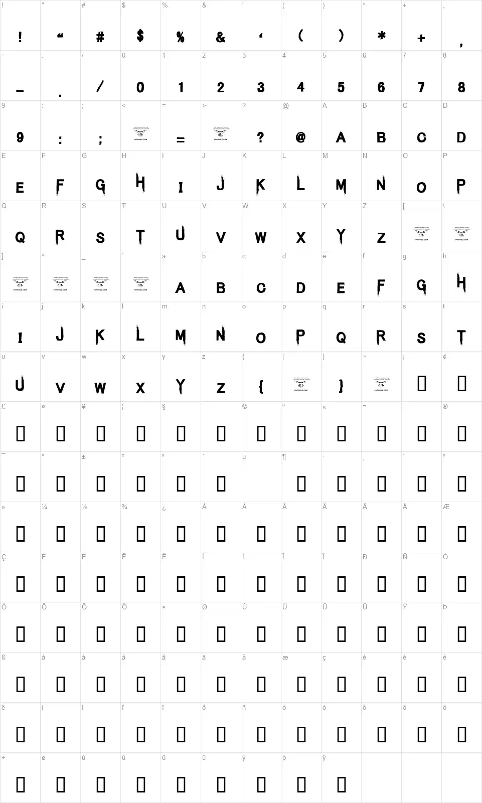 Kings Butcherfont character map