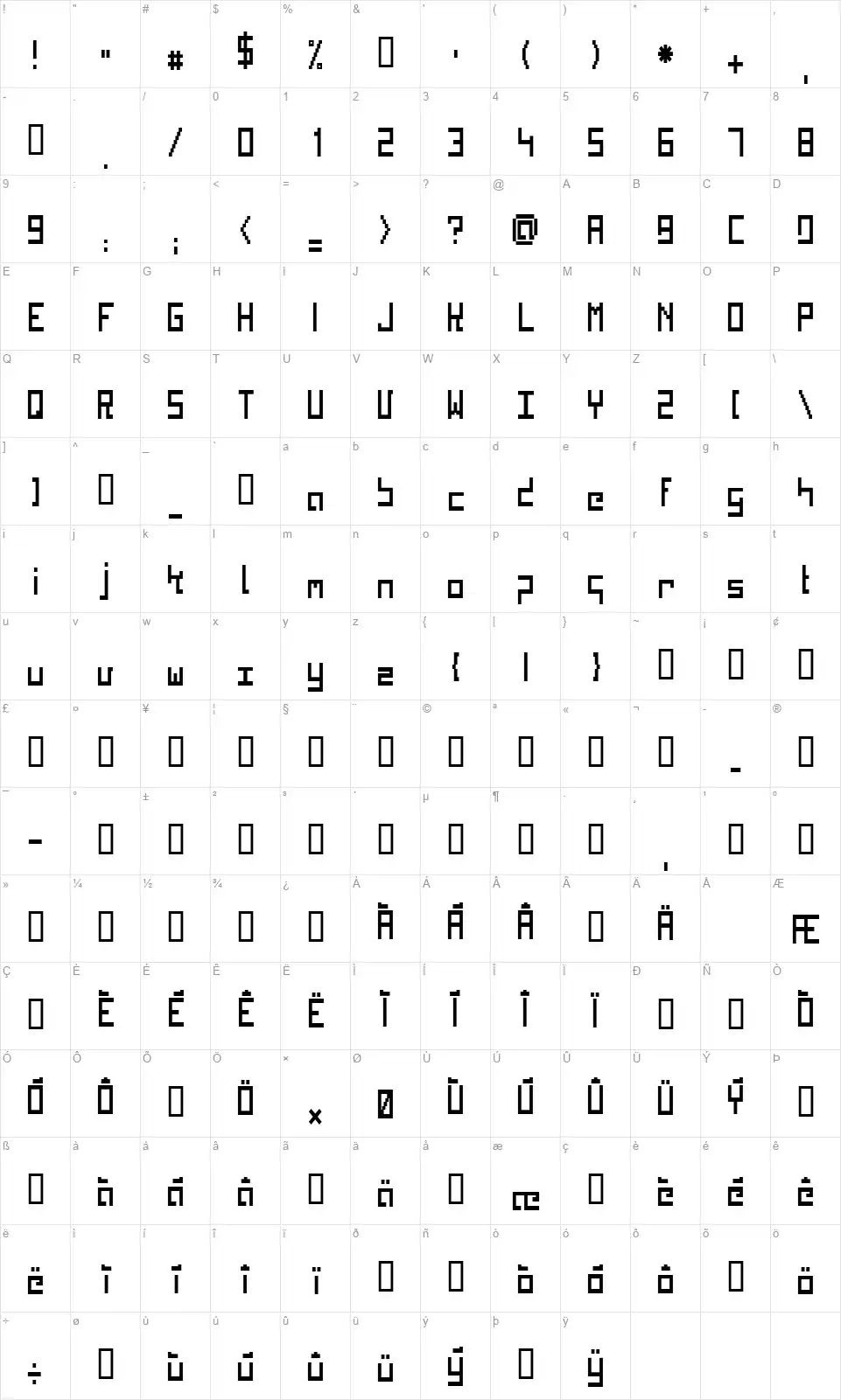 Kinkub Flatfont character map