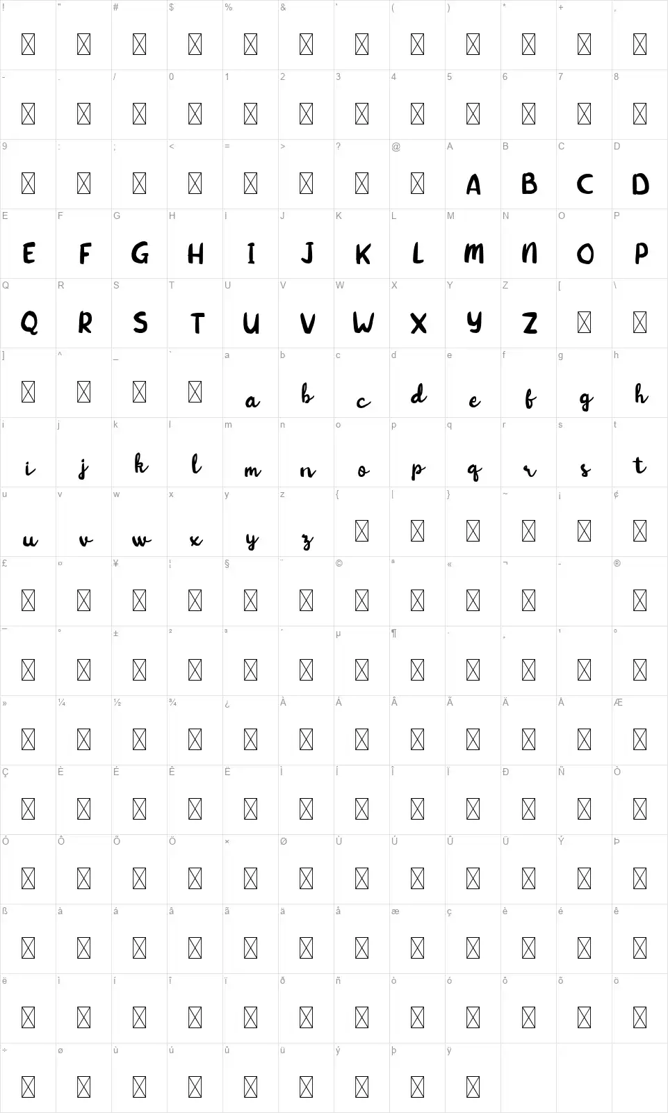 Kitten Daysfont character map