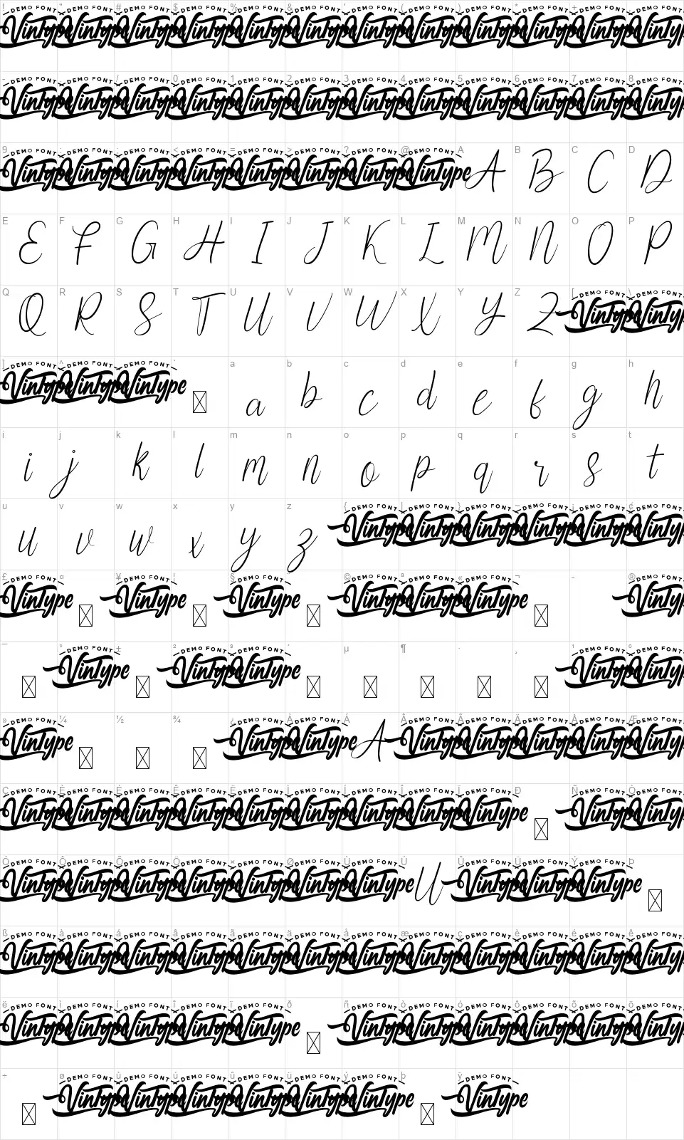 Knowingnessfont character map