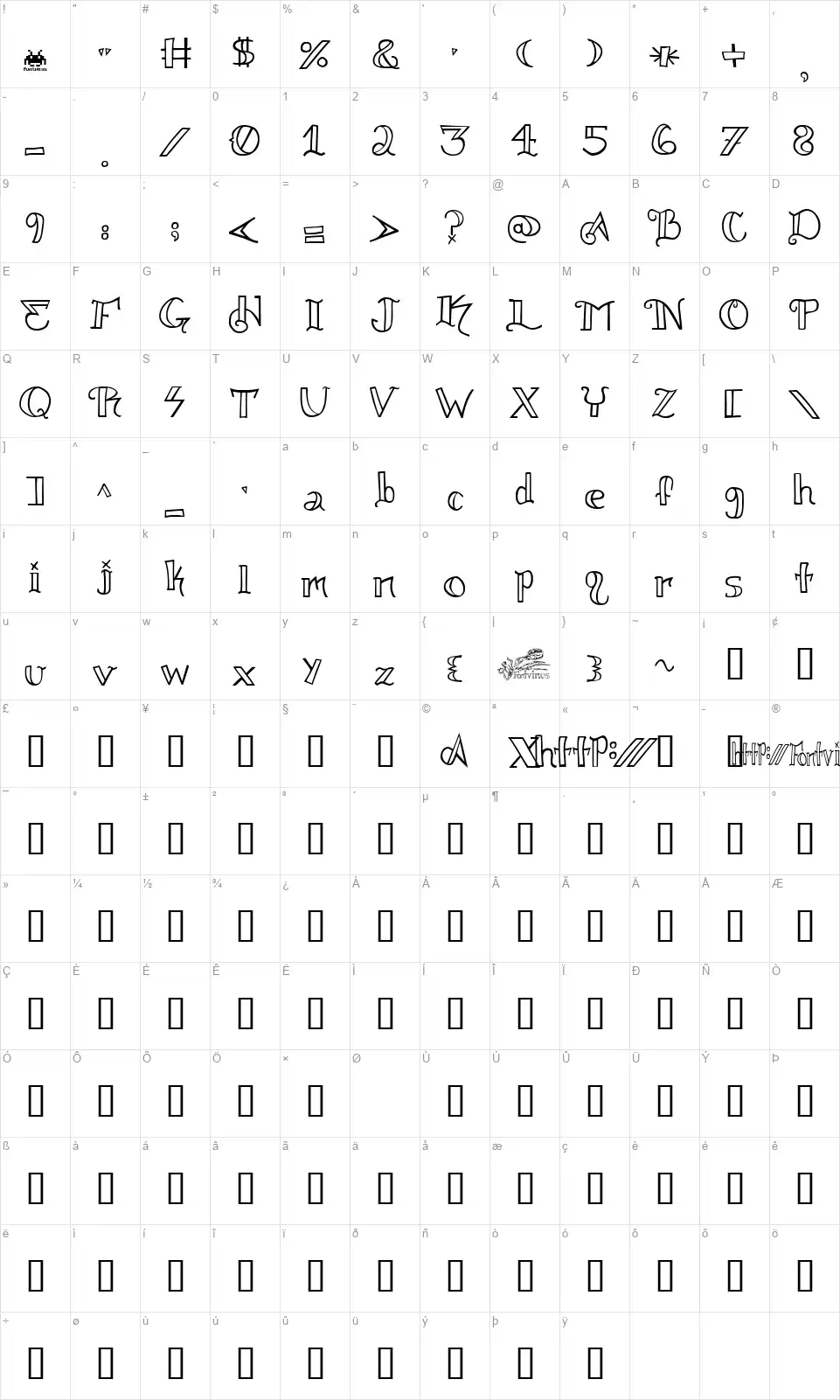 Knuckel Tatzfont character map