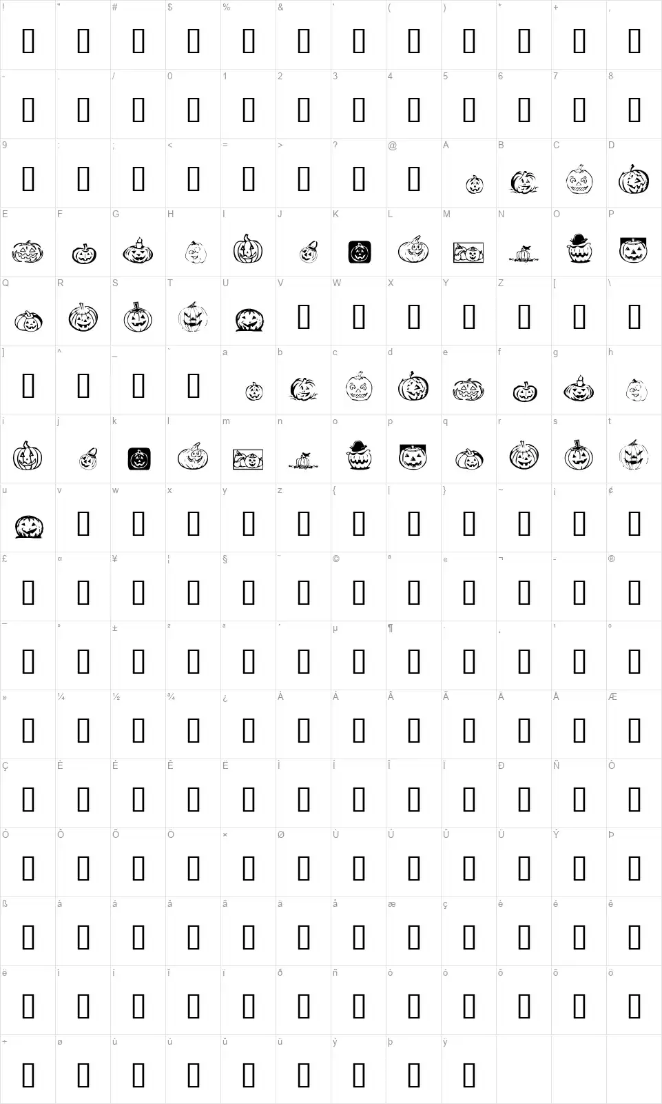 KR Pick A Pumpkinfont character map