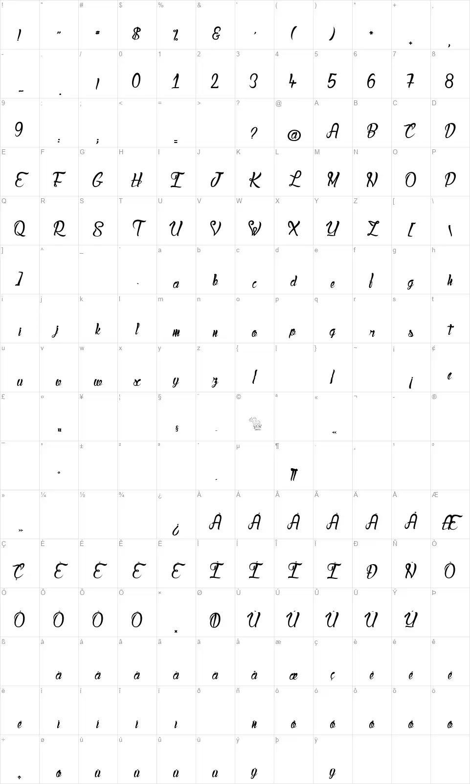 Lady Bohemiafont character map