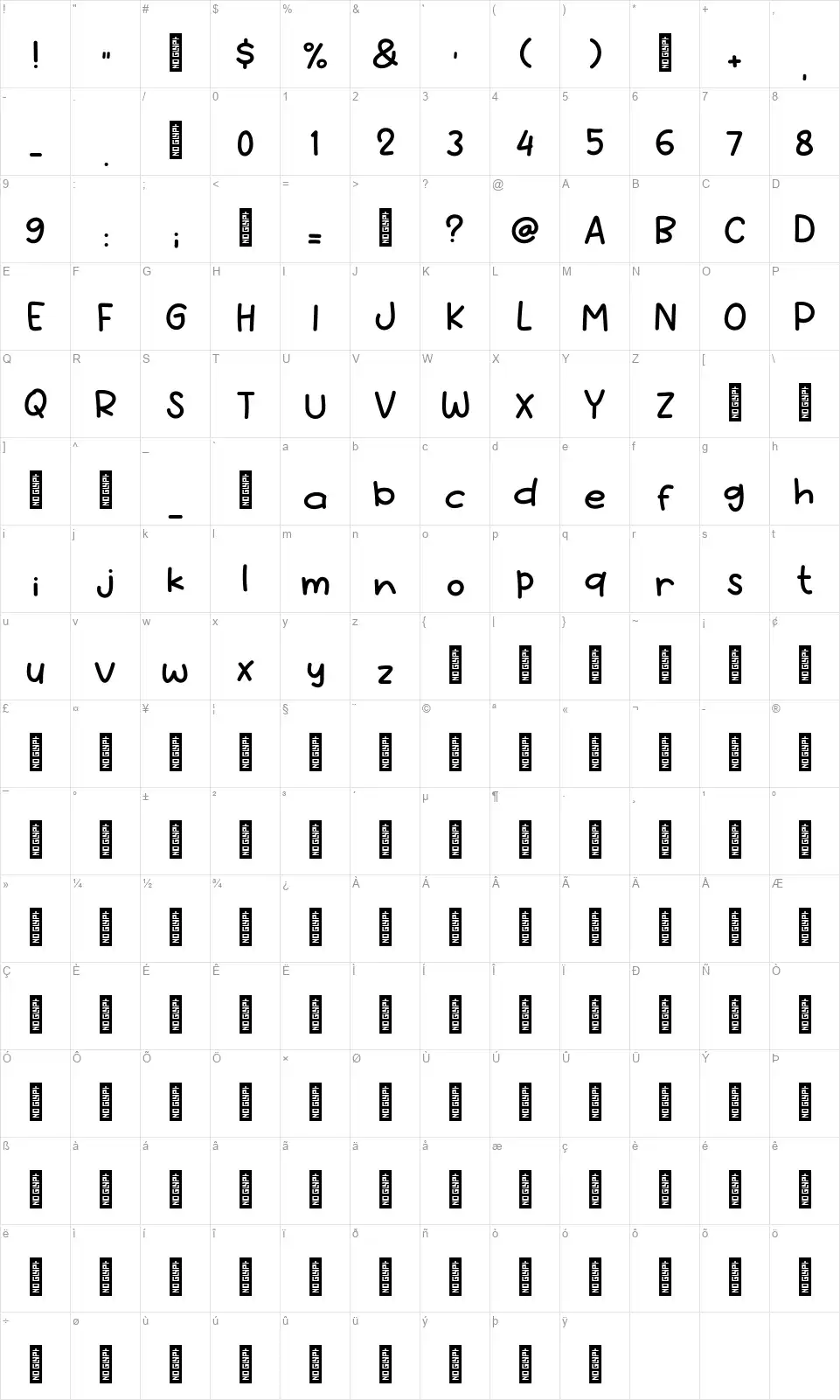 Le Breadfont character map