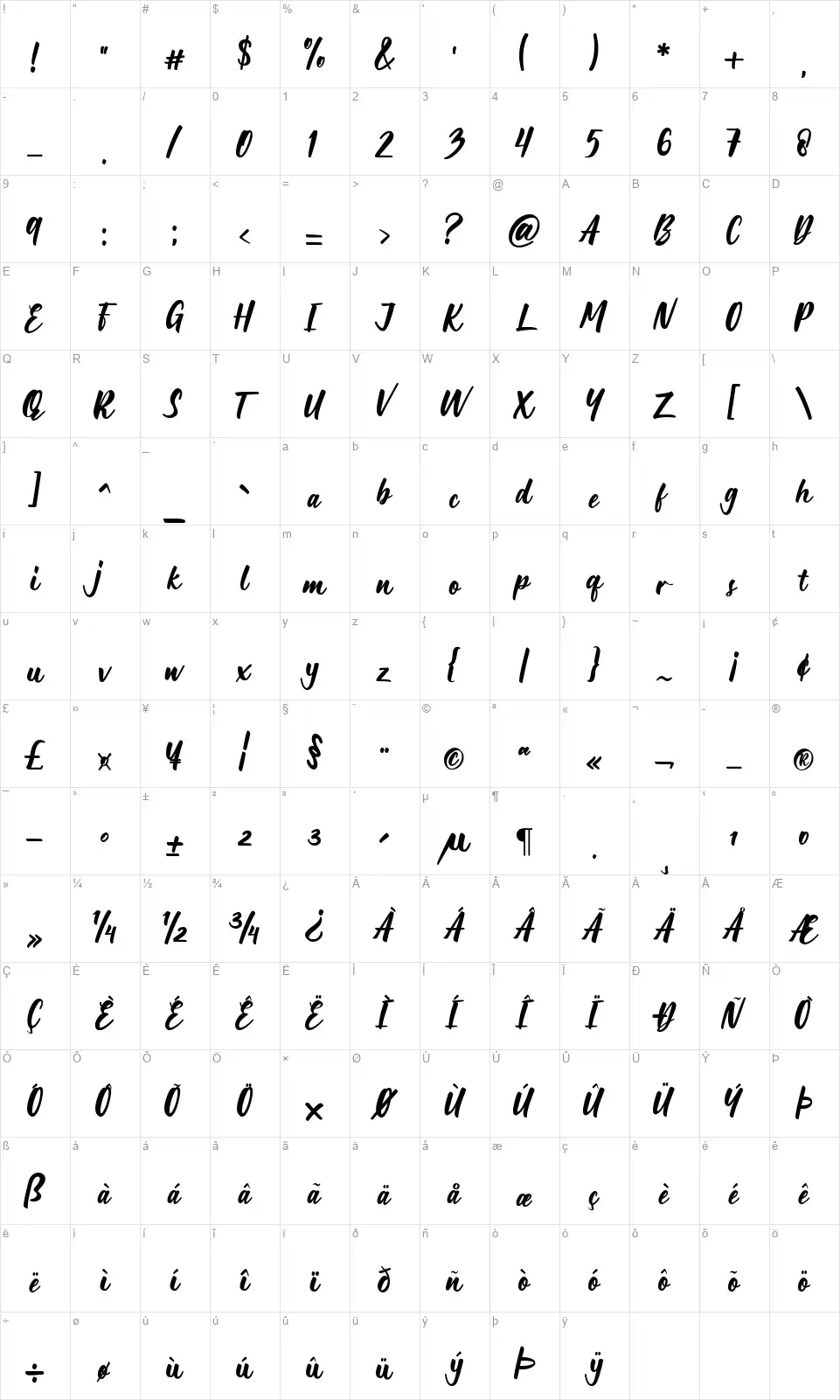Lecheetfont character map