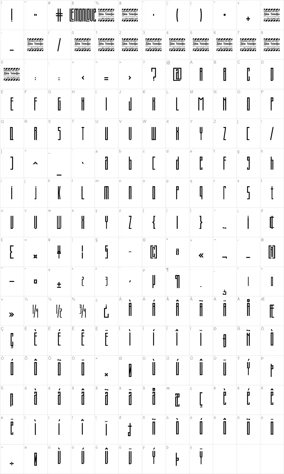 Lemonlovefont character map