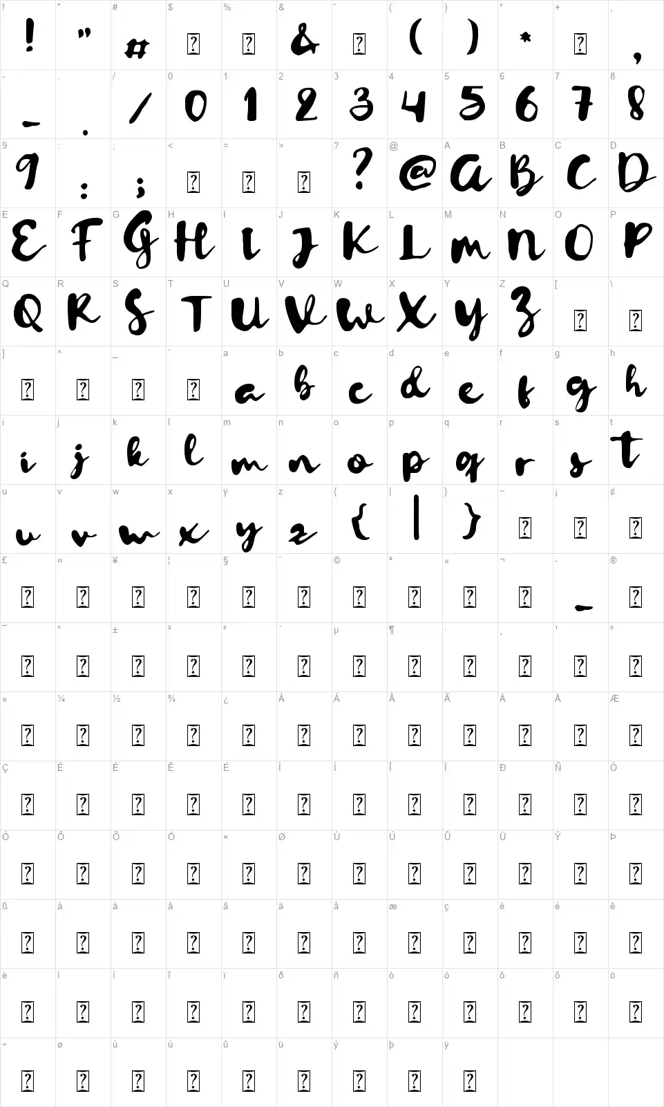 Letterinkfont character map