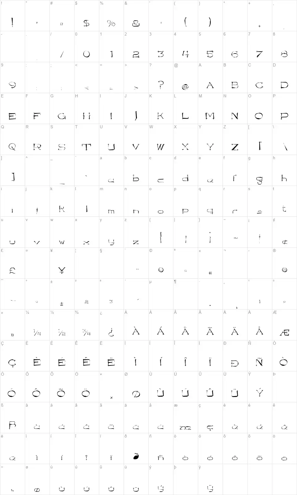 LGF Belterfont character map