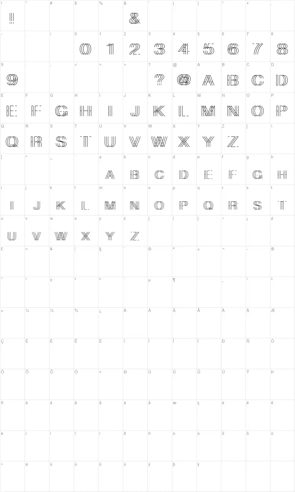 Lift Me Upfont character map