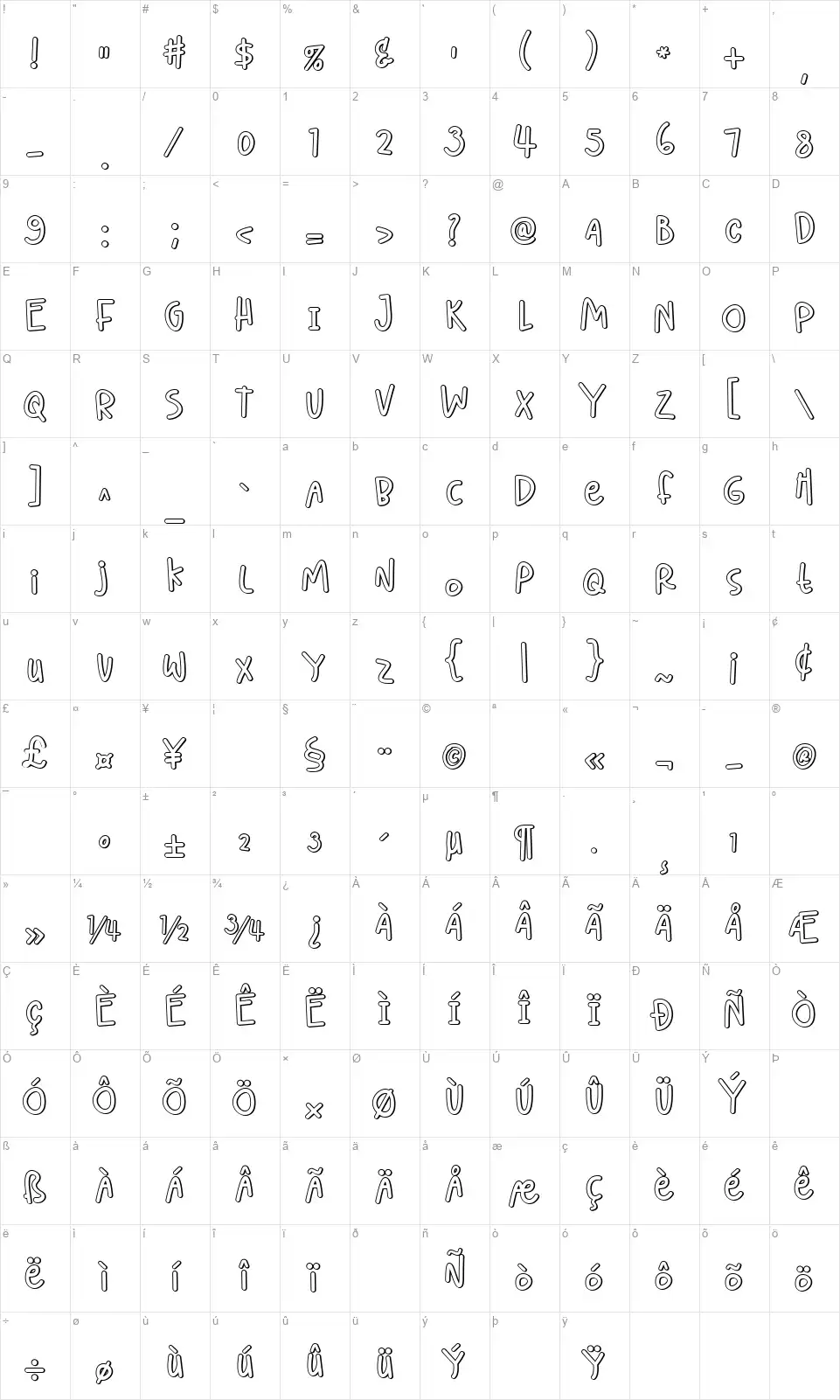 Lighthearted Pleasurefont character map