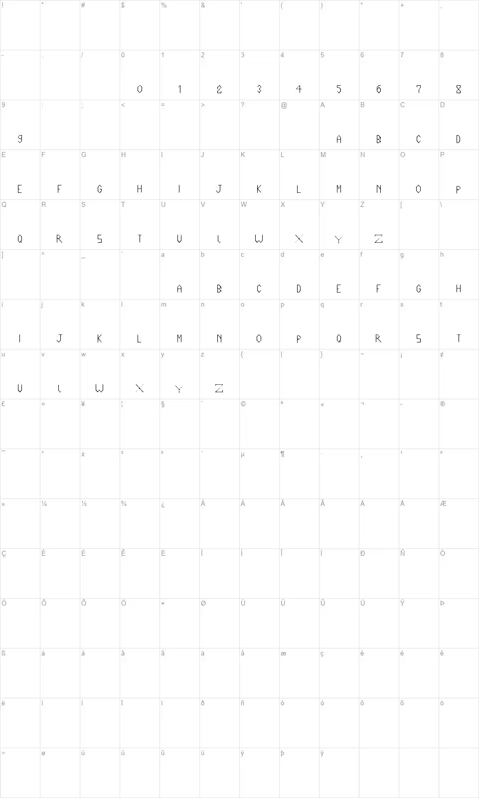 Liner 34font character map