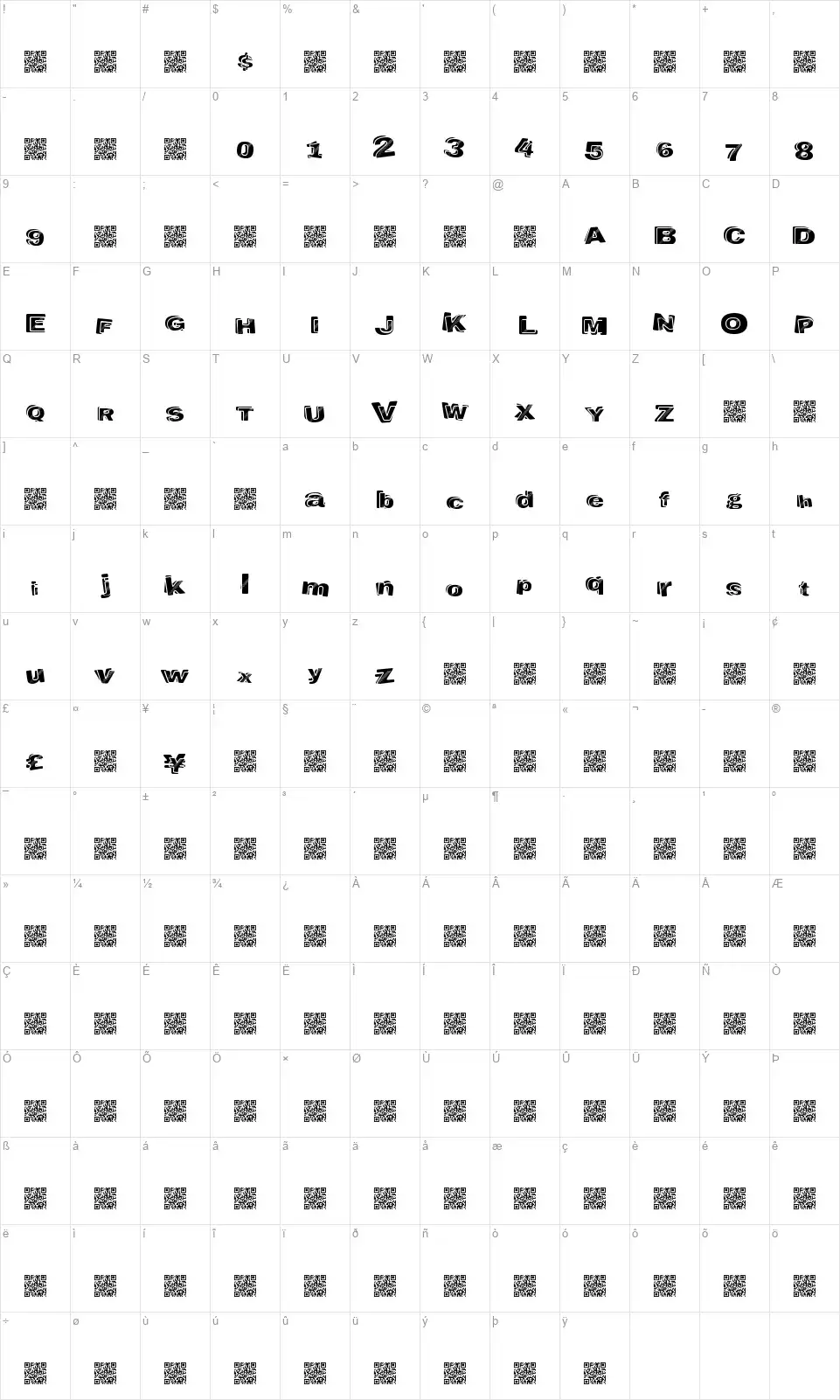 Liquor Bankfont character map