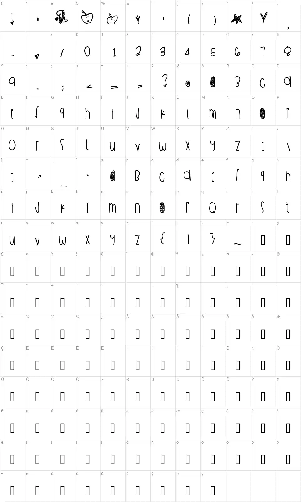 Little Green Applesfont character map