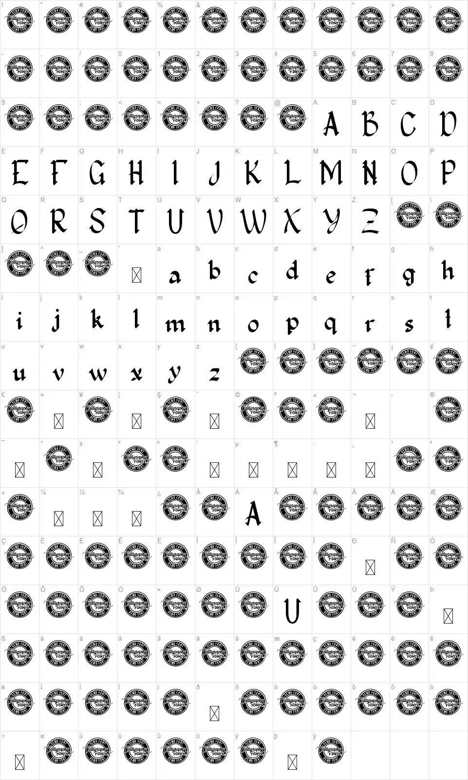 Love Seriesfont character map