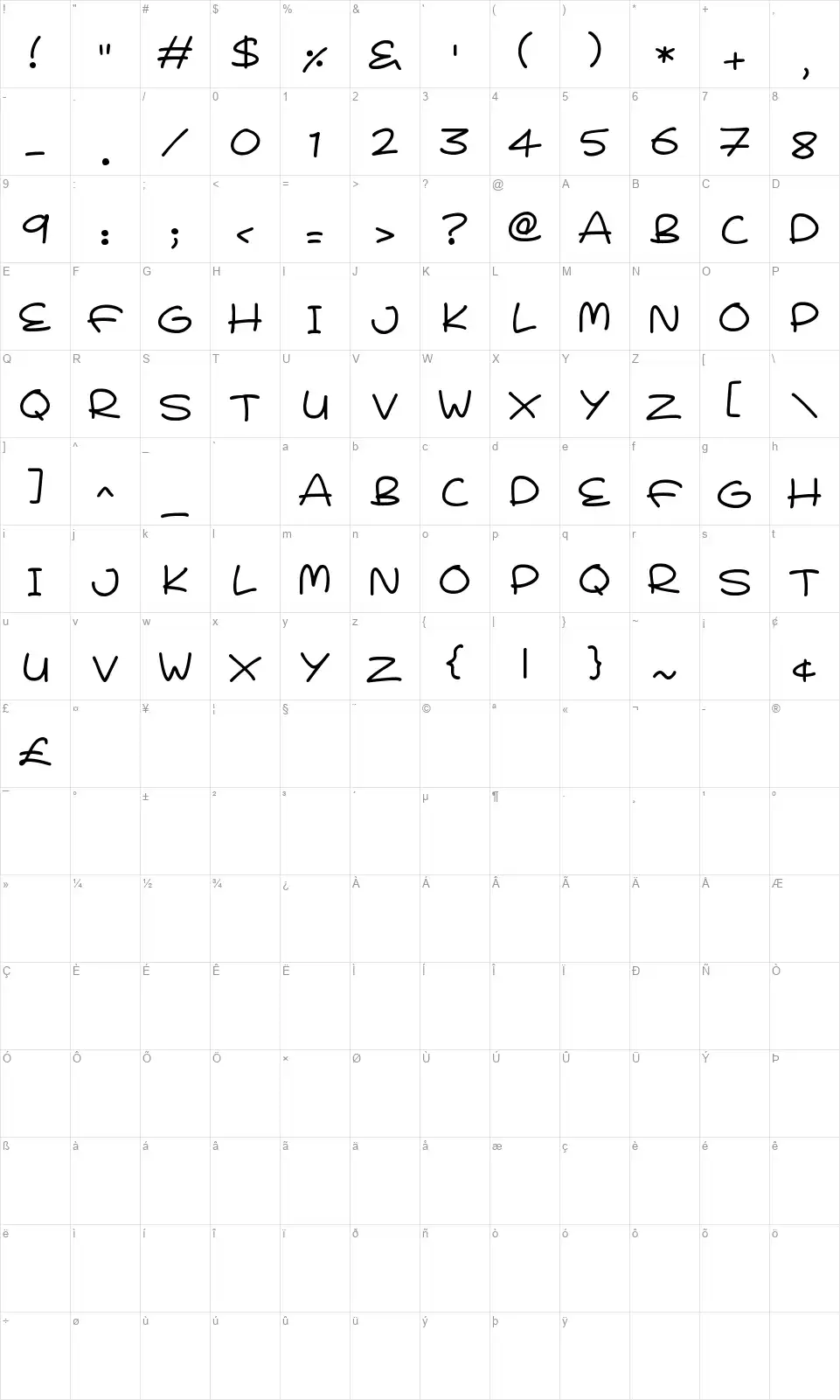 Love You Angelfont character map