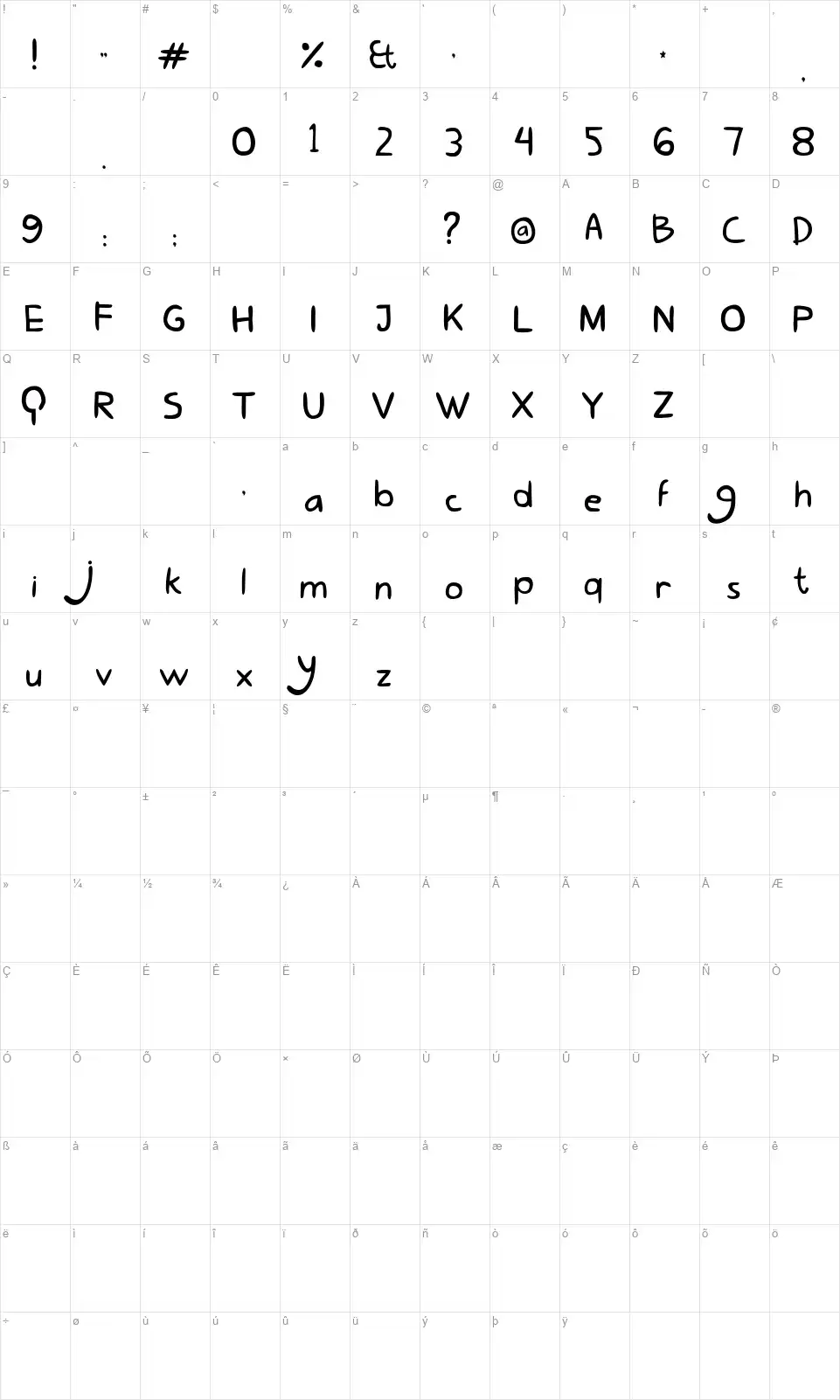 Lovely Eunike Hansfont character map