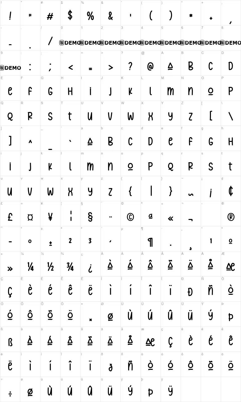 Lovely Viewsfont character map
