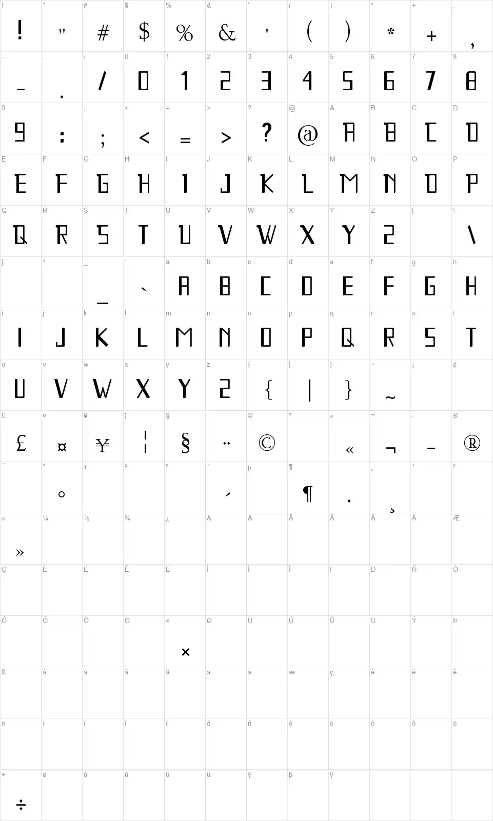Lucinta Lunafont character map
