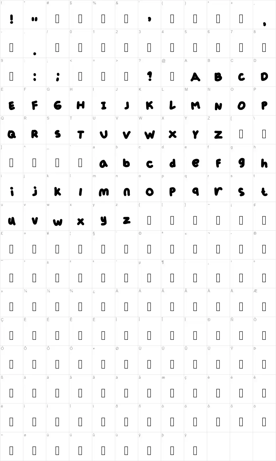 Lullabiestfont character map