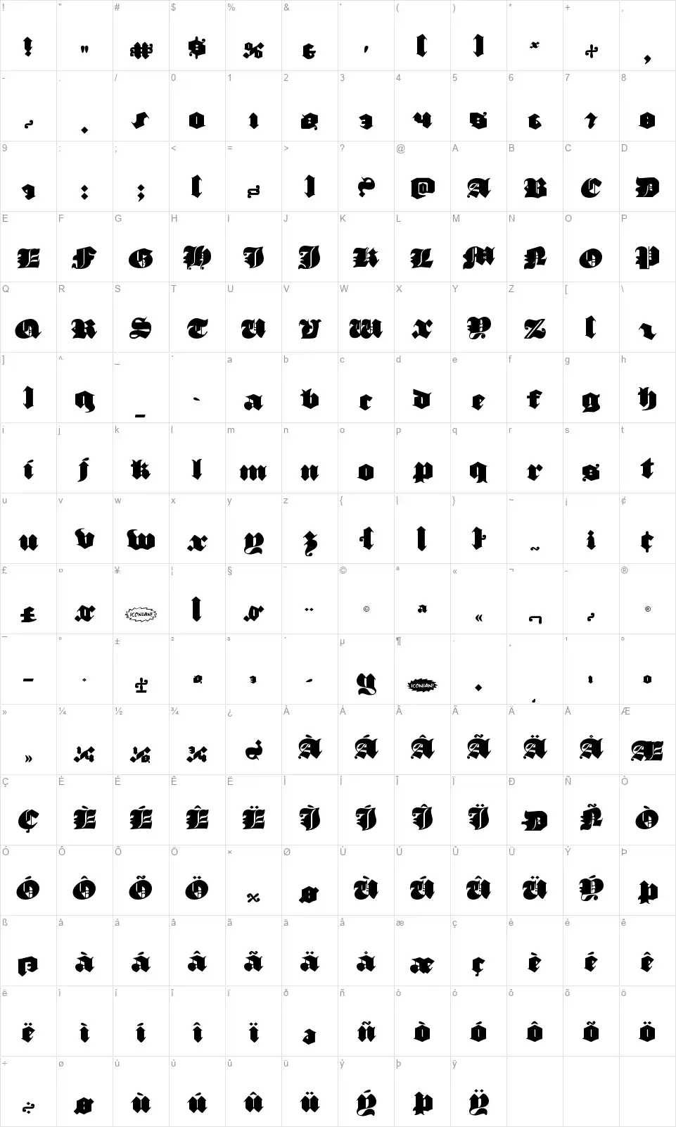 Lux Contra Tenebrasfont character map