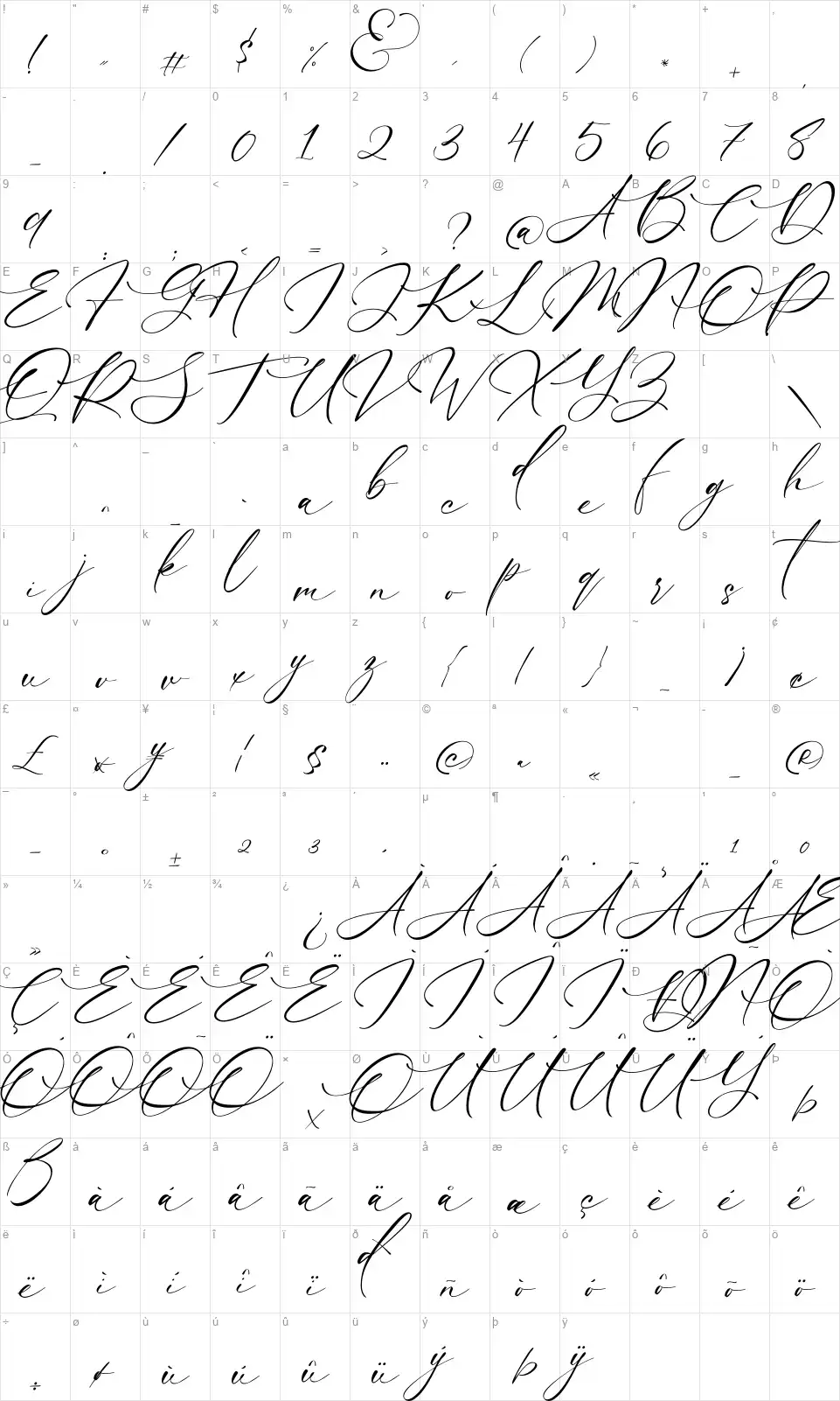 Luxury Modishfont character map