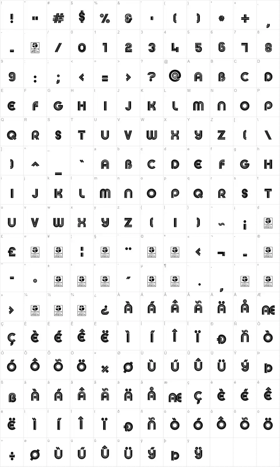 Maccosfont character map