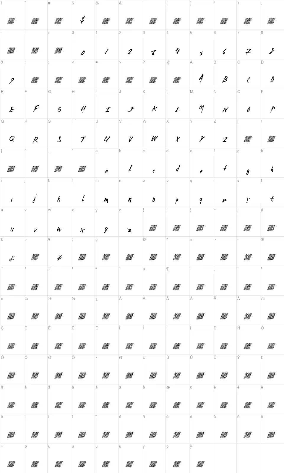 Mad Zombiesfont character map