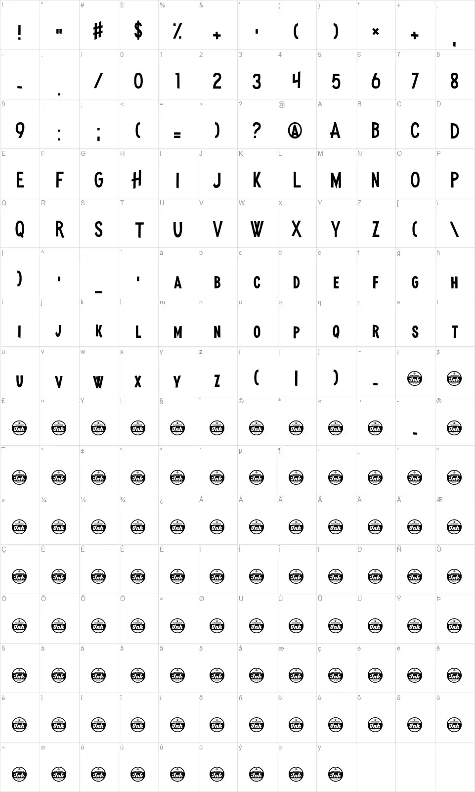 Madness Hyperactivefont character map