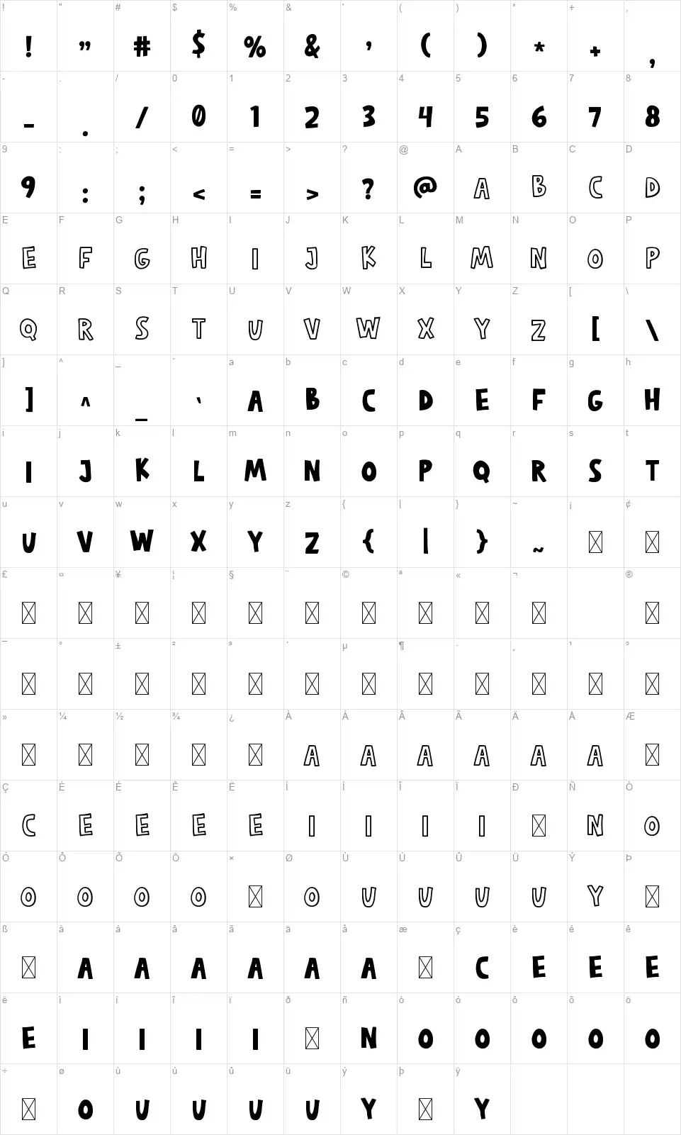 Main Pointfont character map