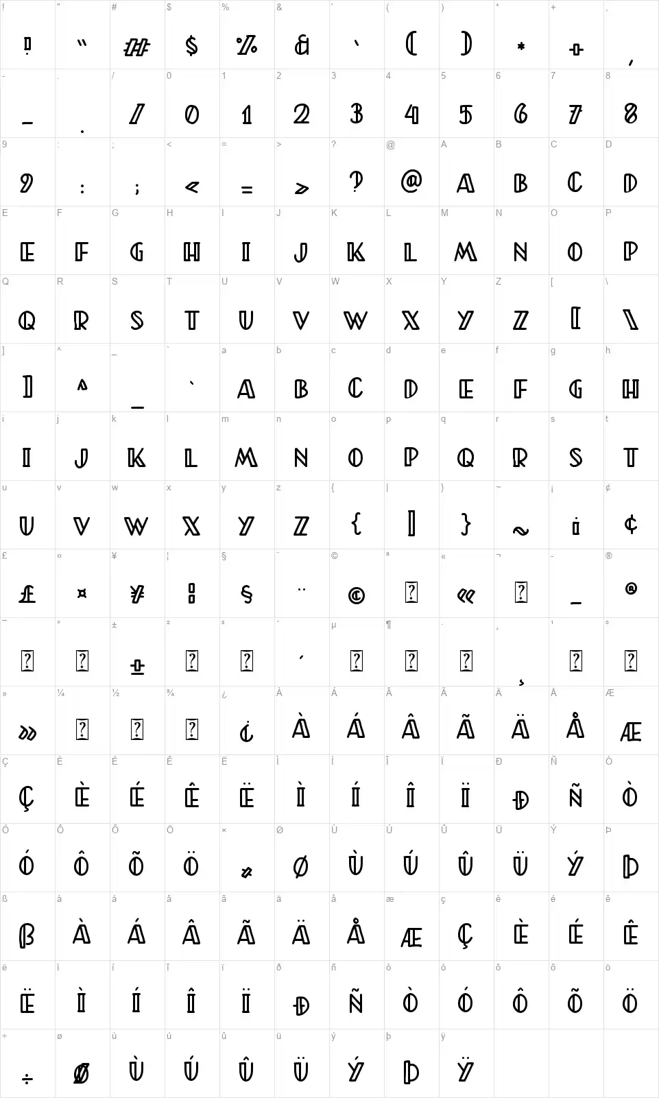 Malihah Slabfont character map