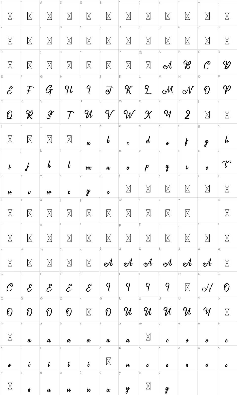 Marbliestfont character map