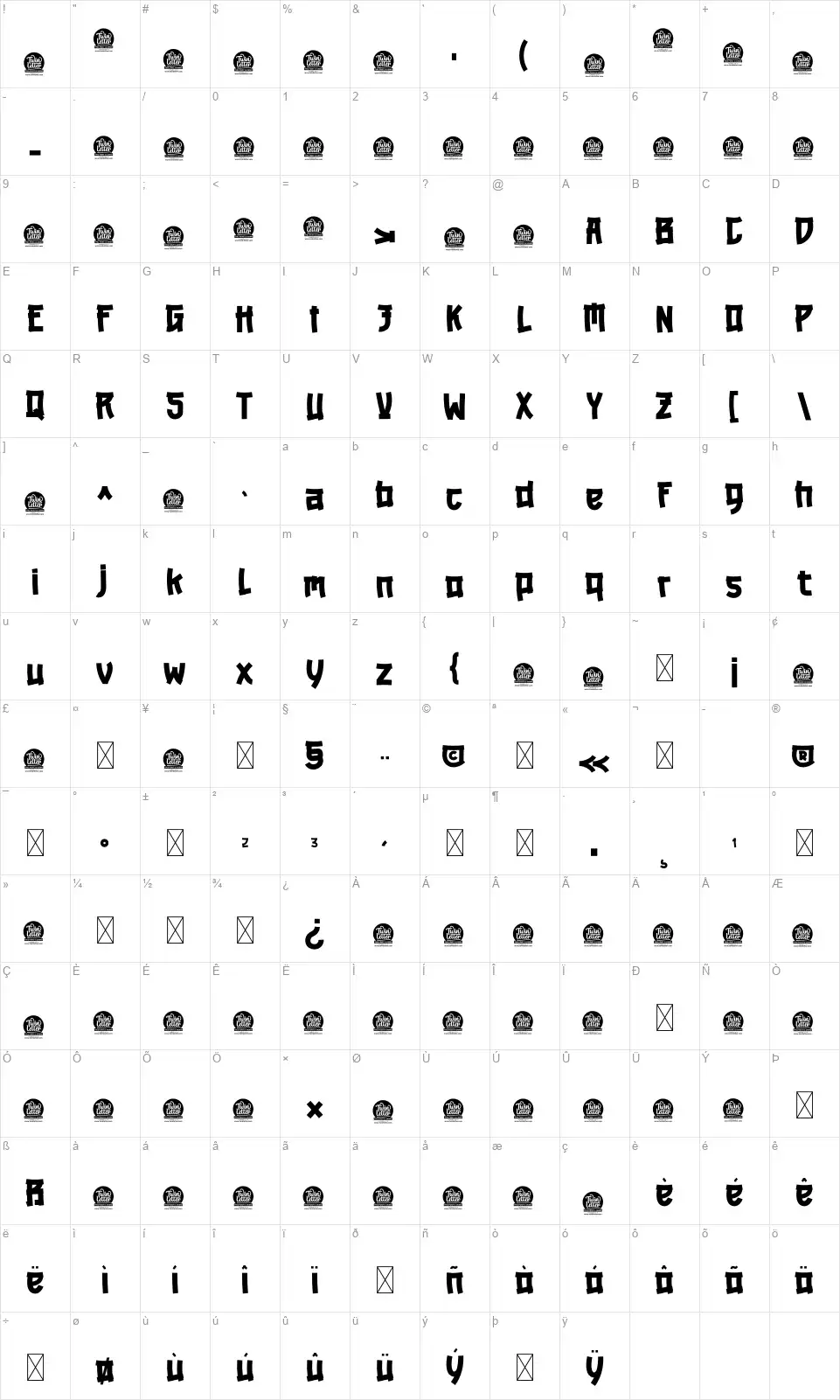 Marekafont character map