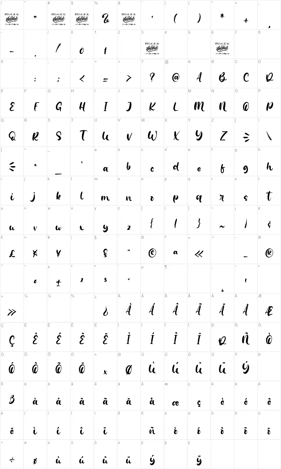 Marinagafont character map
