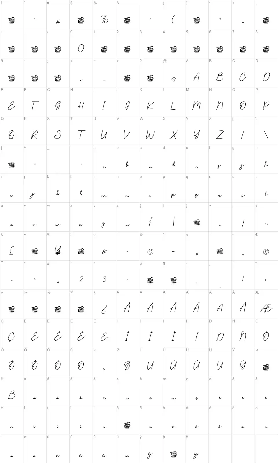 Masheiyofont character map