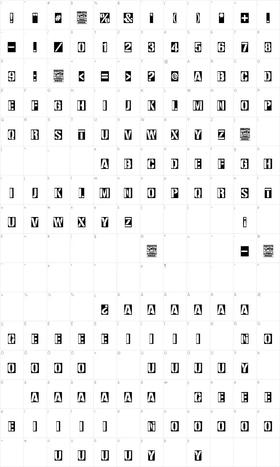 Medalla de Honorfont character map