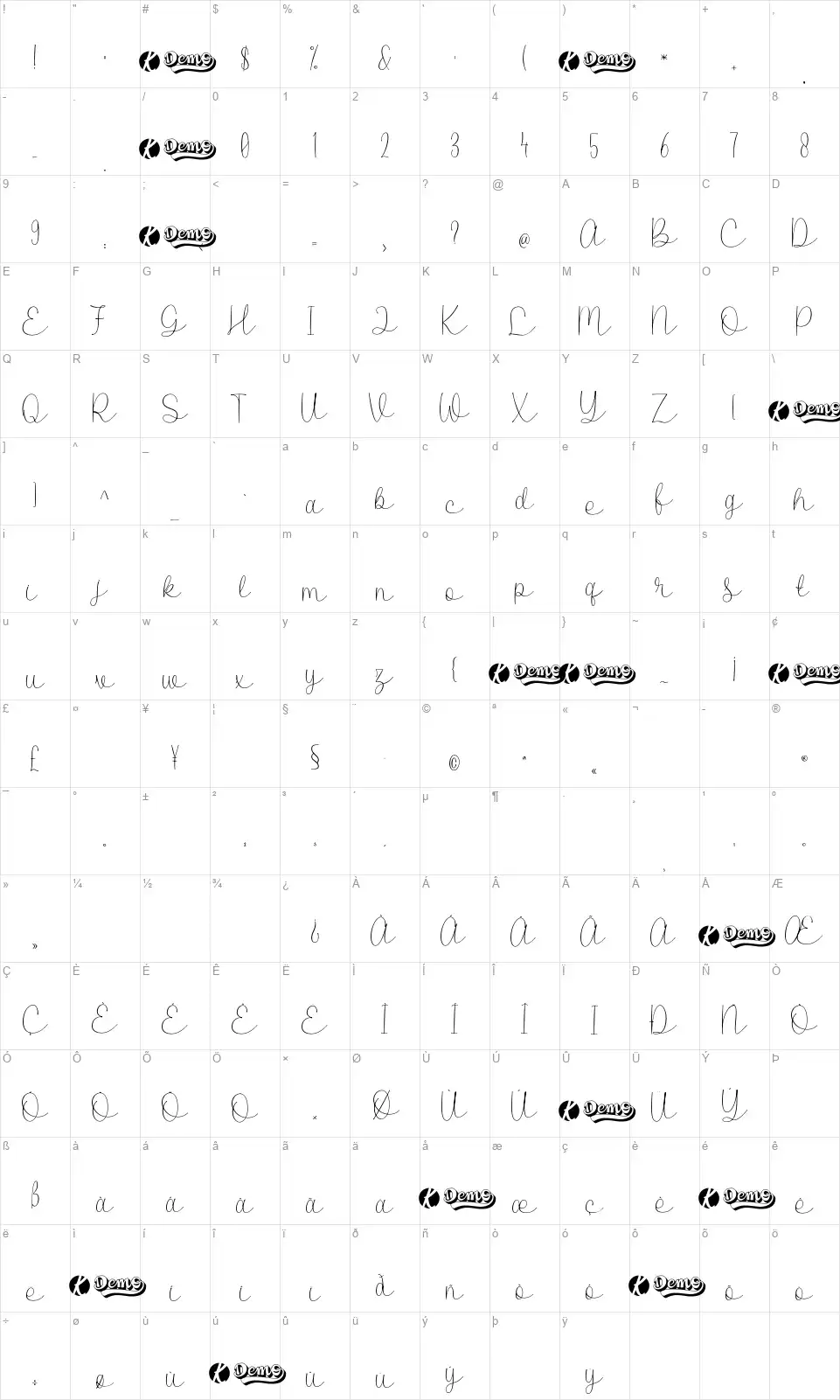 Merry Couple Scriptfont character map