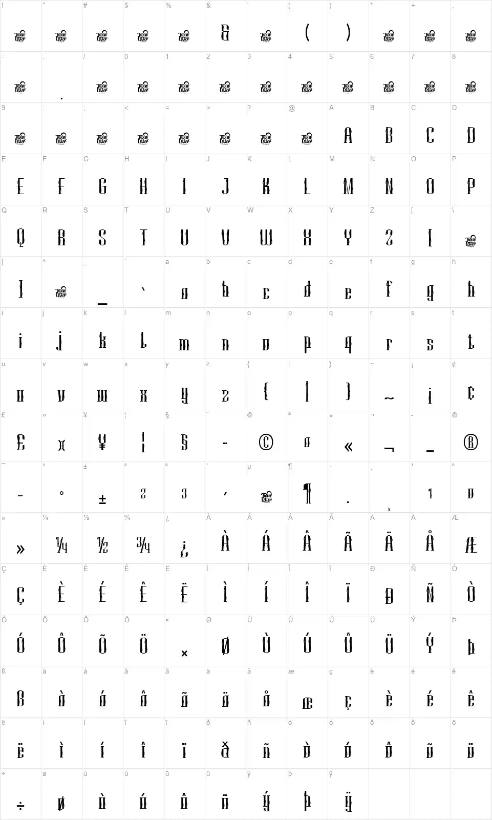Mihburfont character map