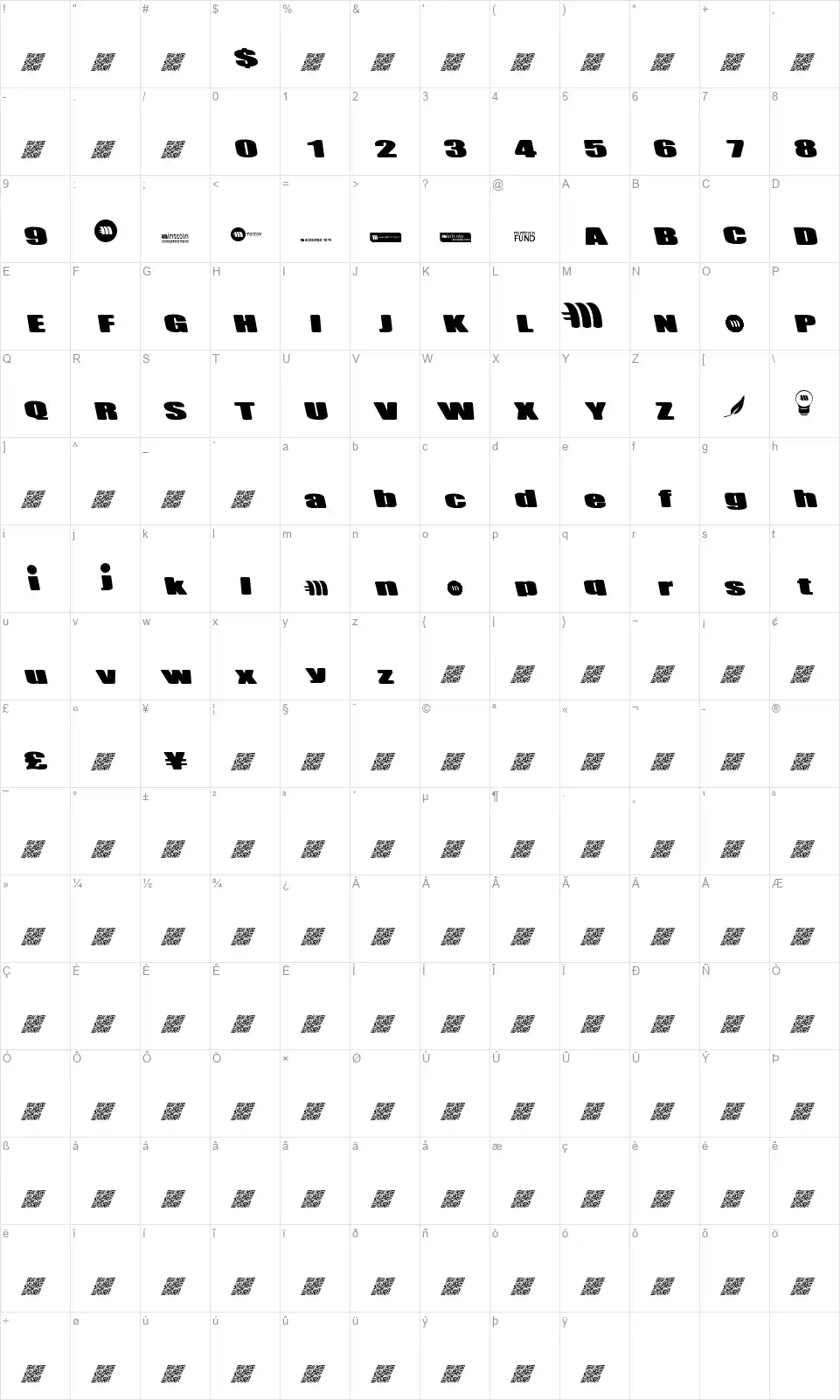Mintcoinfont character map