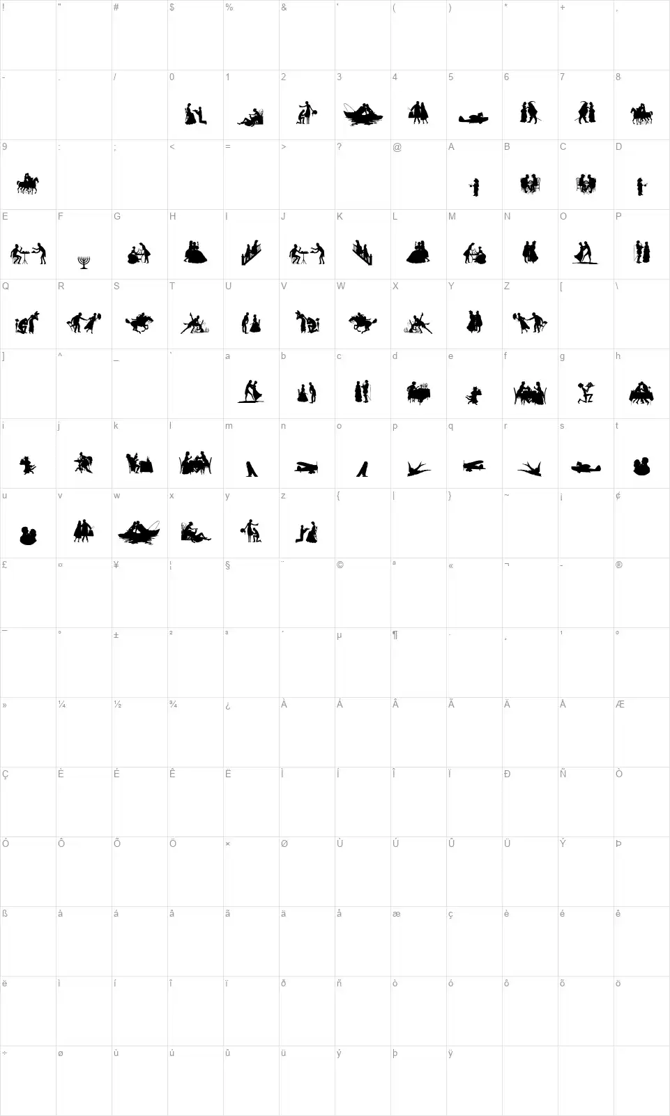 Mixed Silhouettes Freefont character map