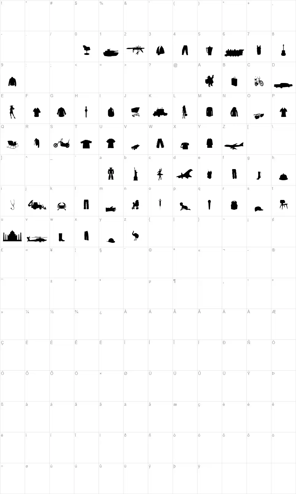 Mixed Silhouettes Free vol 3font character map