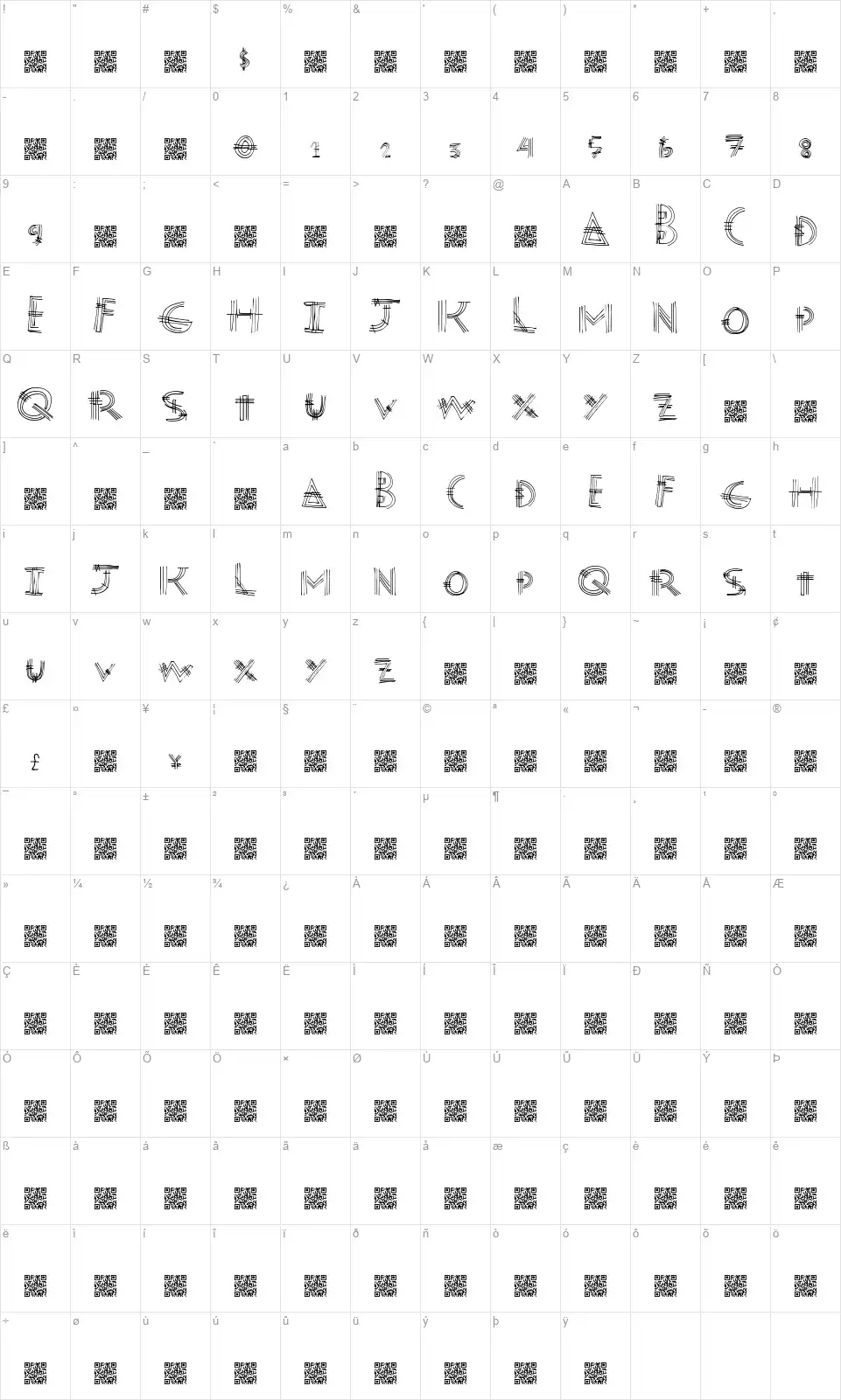 Moden Postfont character map