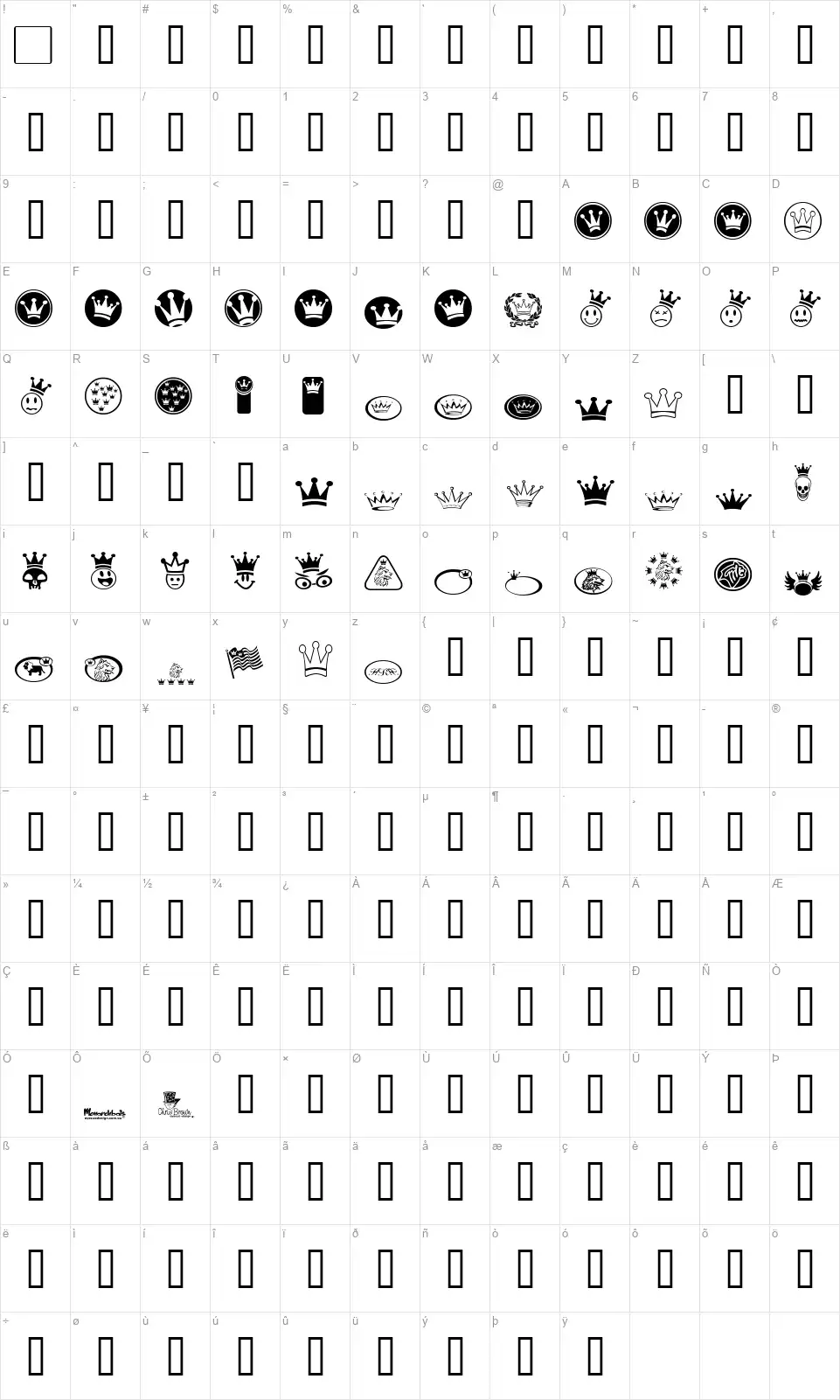 Monarchbatsfont character map
