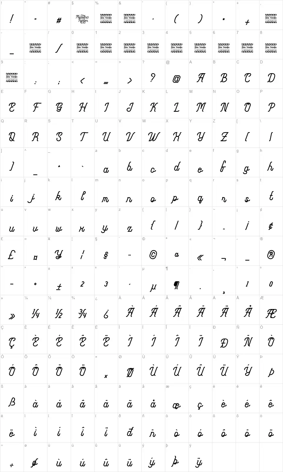 Monoline Fighterfont character map