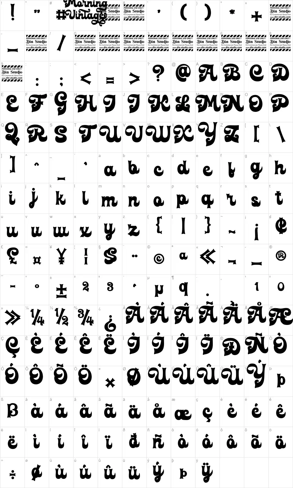 Morning Vintagefont character map